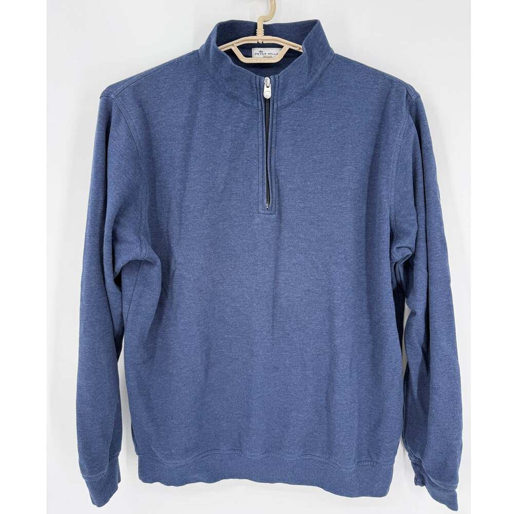 Peter Millar Crown 1/4 Zip Golf Sweater SweatShirt Blue Heather Size XL